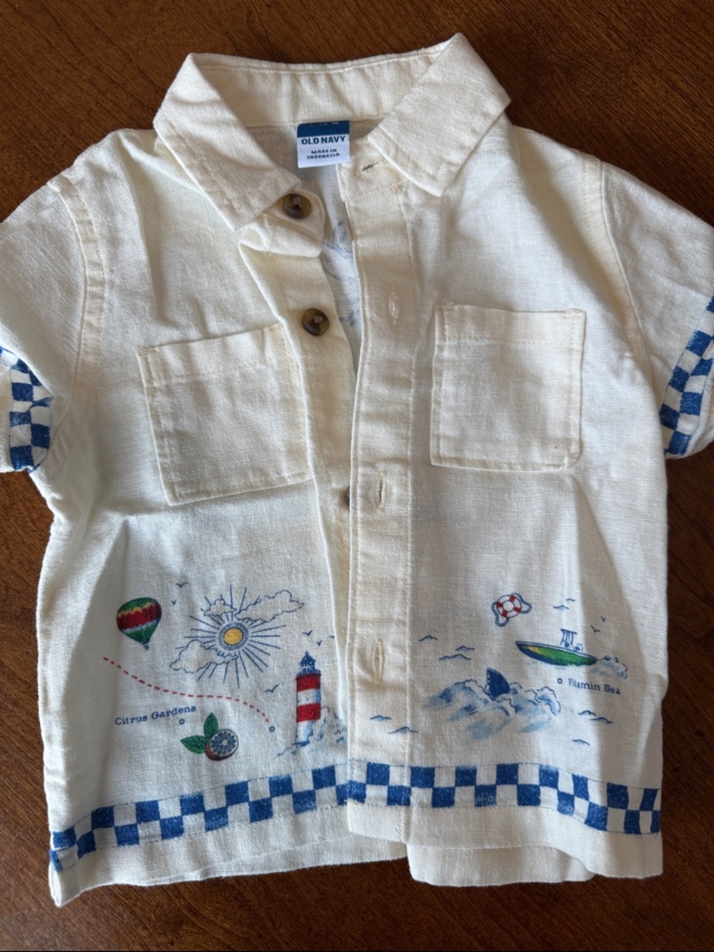 Old Navy Cream Button-Front Baby Shirt with Blue Nautical Accents